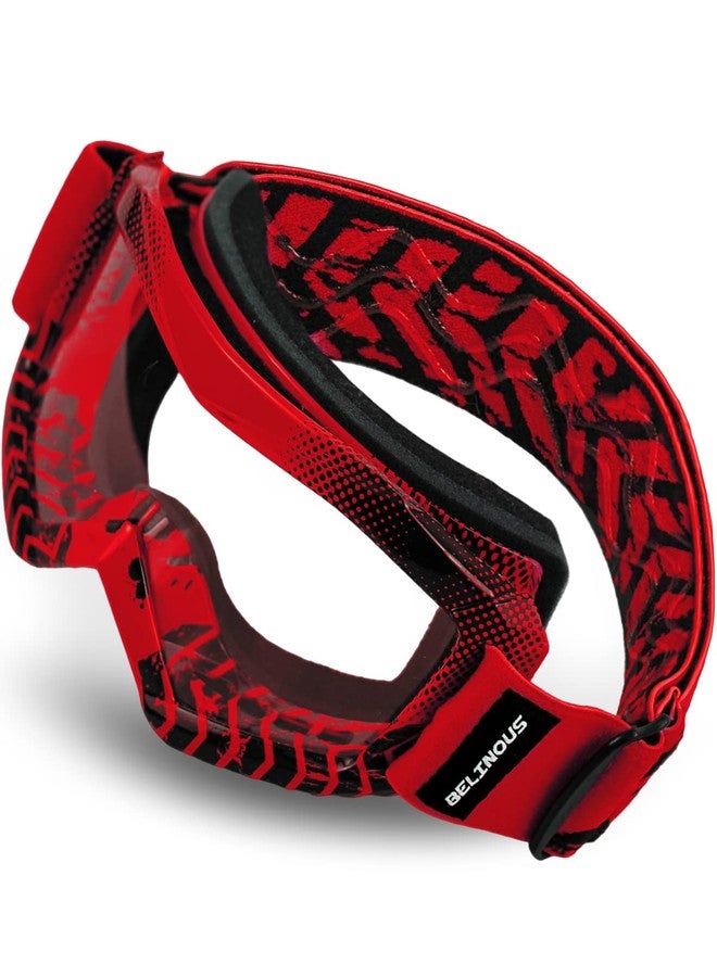 BELINOUS Kid Riding Goggles for ATV Dirt Bike Motorcycle Motorcross MX, UV Protectioin, Youth Dirt Bike Goggles for Kids 3-12 with Soft Strap, Red - Image 1
