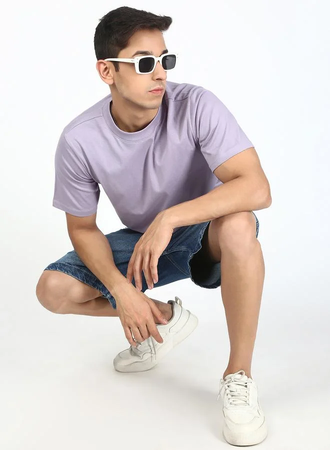 Styli Men Lilac Solid Regular Fit T-Shirt By Bene Kleed