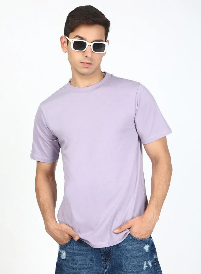 ستايلي Men Lilac Solid Regular Fit T-Shirt By Bene Kleed