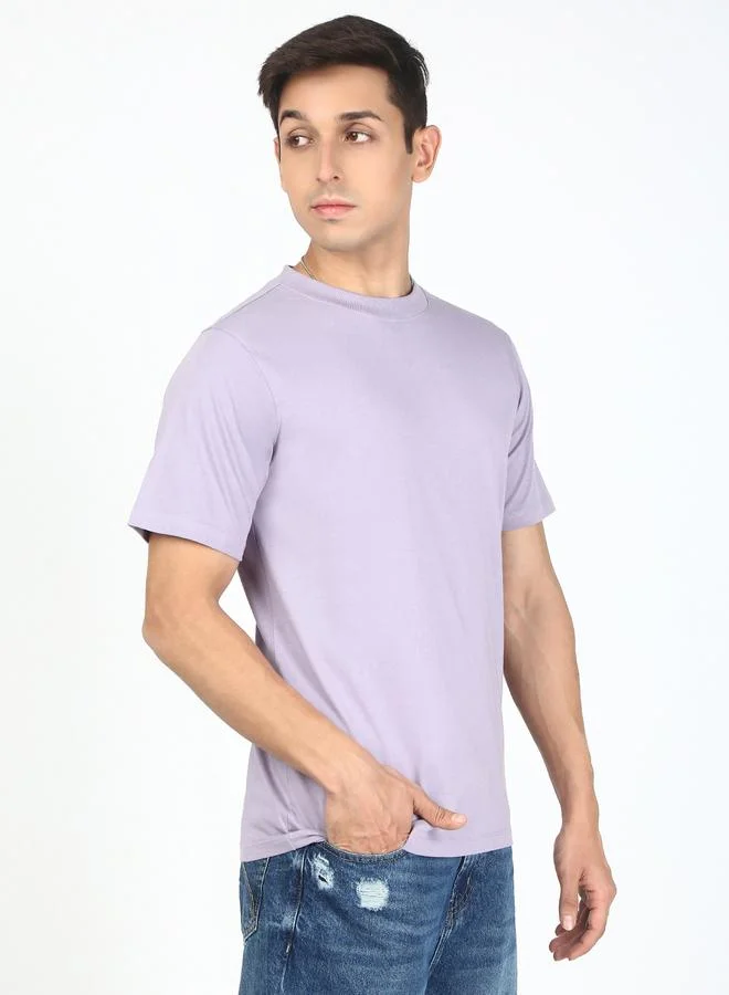 ستايلي Men Lilac Solid Regular Fit T-Shirt By Bene Kleed