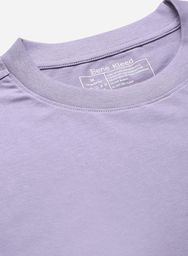 Styli Men Lilac Solid Regular Fit T-Shirt By Bene Kleed