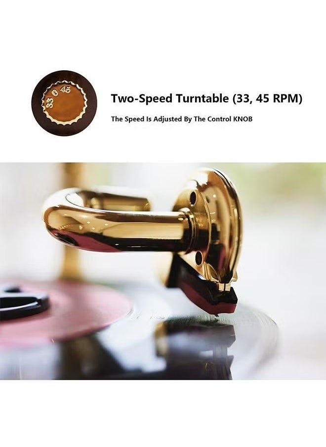 Record Player Retro, Mini Vintage Retro Classic Gramophone With Built In Bluetooth, Durable Phonograph Shape Stereo Speaker, Sound Music Box Desktop Ornament For Home Office Clubs Bars, (White)