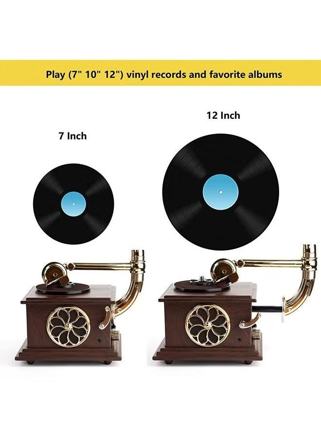 Record Player Retro, Mini Vintage Retro Classic Gramophone With Built In Bluetooth, Durable Phonograph Shape Stereo Speaker, Sound Music Box Desktop Ornament For Home Office Clubs Bars, (White)