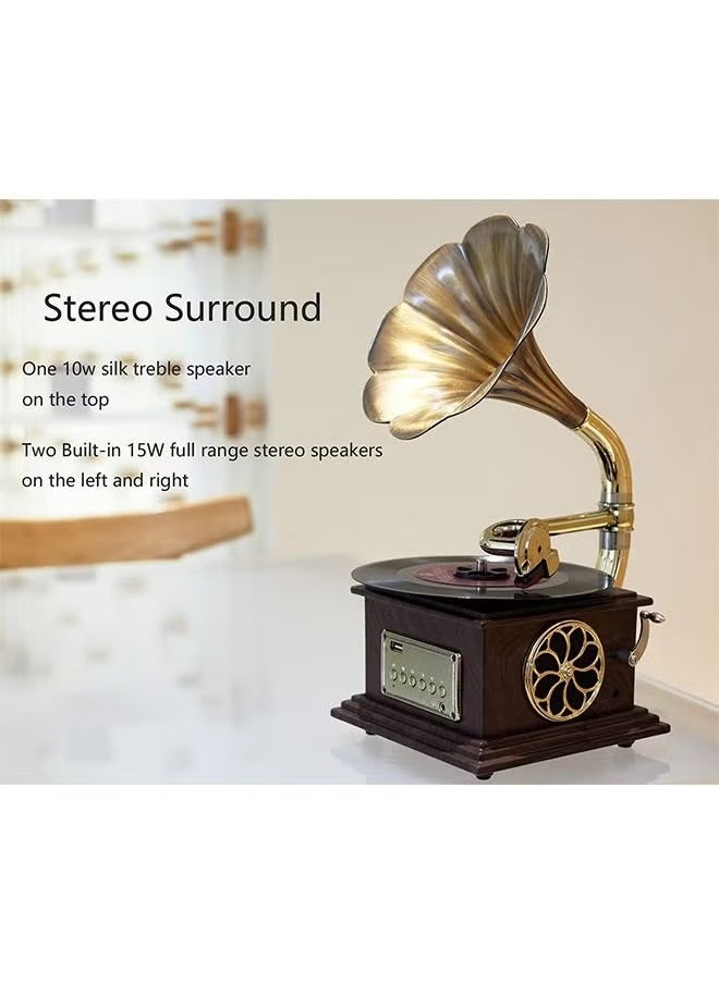 Record Player Retro, Mini Vintage Retro Classic Gramophone With Built In Bluetooth, Durable Phonograph Shape Stereo Speaker, Sound Music Box Desktop Ornament For Home Office Clubs Bars, (White)