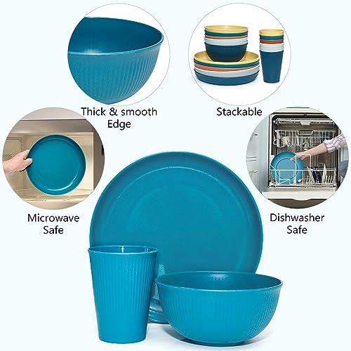 SHECIPIN 42Pcs Wheat Straw Dinnerware Sets, Unbreakable Plates and Bowls Sets, Eco Friendly Non Breakable Dinnerware, Dishwasher Microwave Safe Dinnerware - Image 4