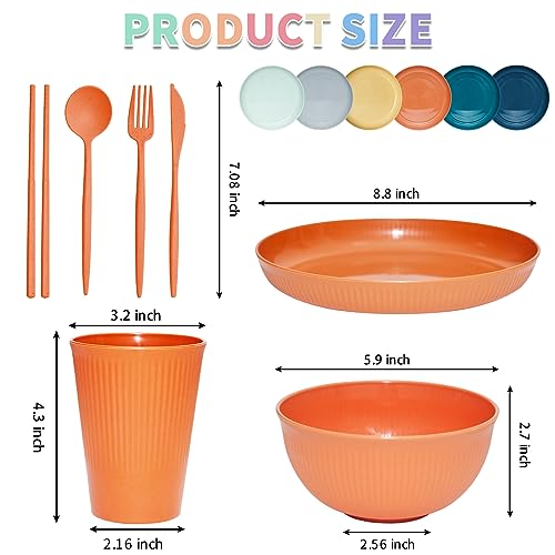 SHECIPIN 42Pcs Wheat Straw Dinnerware Sets, Unbreakable Plates and Bowls Sets, Eco Friendly Non Breakable Dinnerware, Dishwasher Microwave Safe Dinnerware - Image 2