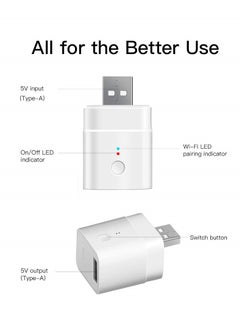 SYOSI SYOSI، محول واي فاي ذكي بمنفذ USB صغير، مفتاح ذكي 5 فولت لأجهزة USB من النوع A، متوافق مع أليكسا، مع مساعد Google Home، مفتاح تحكم عن بعد بالتطبيق، لا يتطلب موزعًا، عبوة واحدة  - Image 3