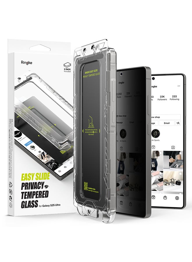 Privacy Tempered Glass, Easy Slide, Anti Spy For Samsung Galaxy S25 Ultra Screen Protector (2025), Easy to Install Case Friendly Privacy Screen Protector - Pack of 2 - Clear