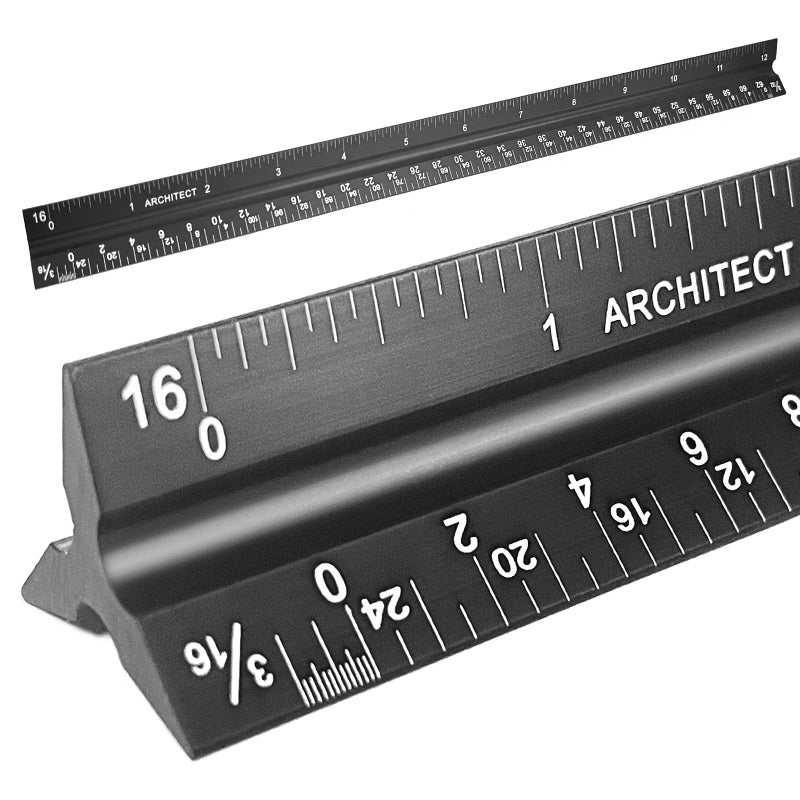 Soraco 12" Aluminum Triangular Architect Scale Ruler â€“ Laser-Etched Imperial Measurements â€“ Durable Black Anodized Finish â€“ Ideal for Architects, Engineers, Draftsmen, and Students(Black) - Image 1
