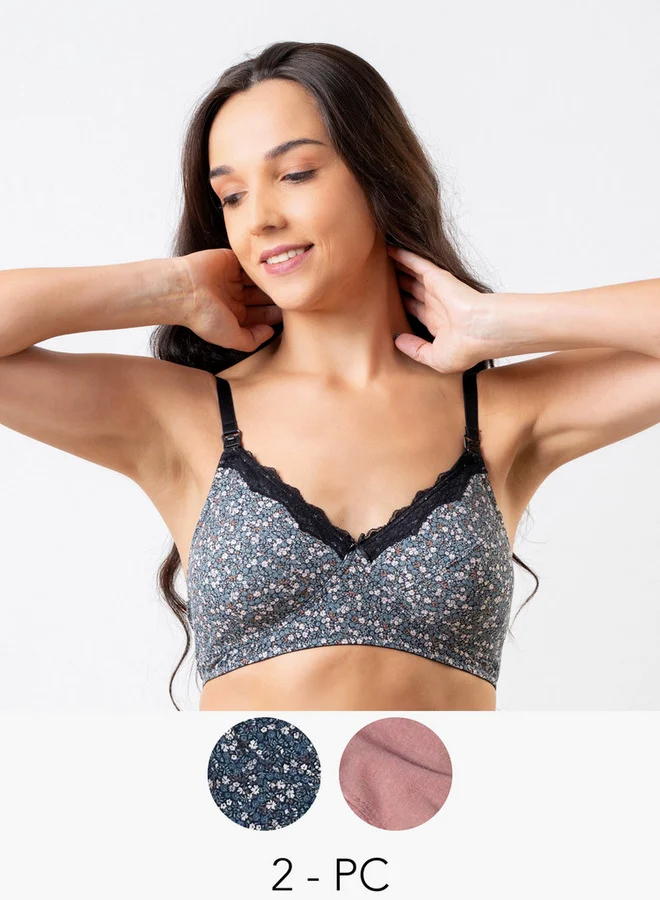 Aadaraya Set of 2 - Aadaraya Lace Detail Nursing Bra with Adjustable Straps