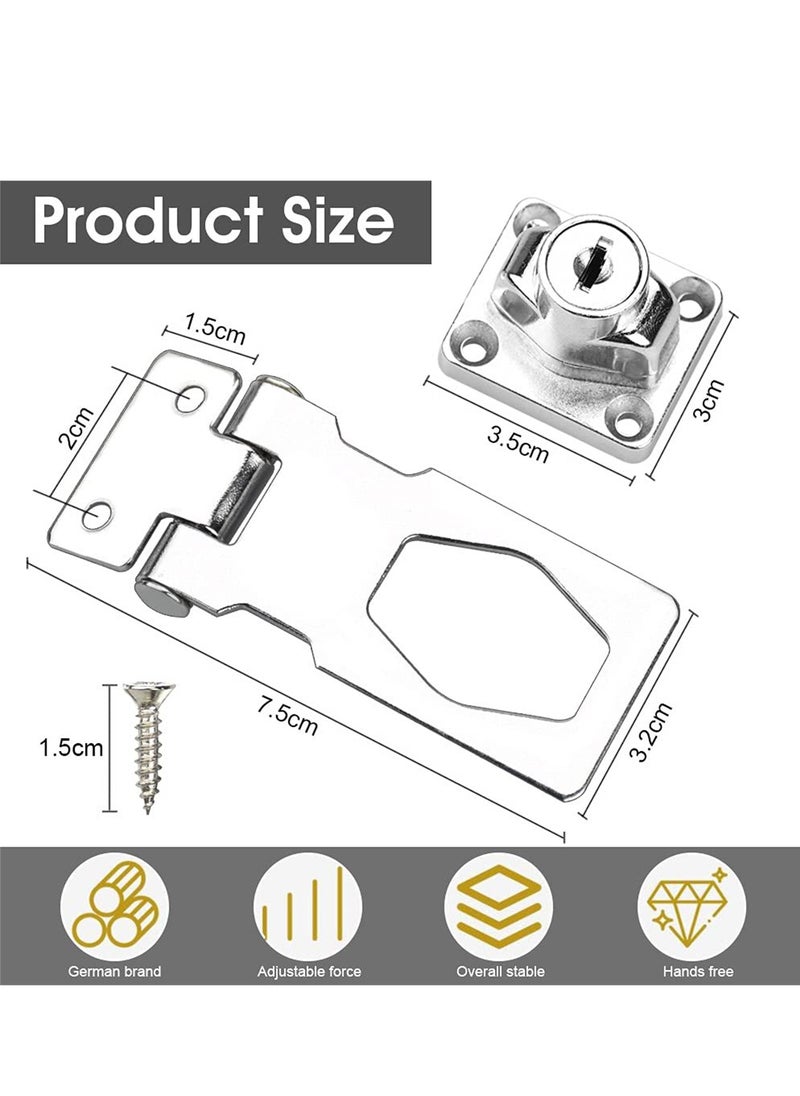 Excefore 2 Pack Keyed Hasp 63 mm Door Bolt Latch Buckle Metal Safety Hasp Latches Keyed Chrome Plated Hardware for Doors Front Door, Garage Door, Wooden Box  - Image 2