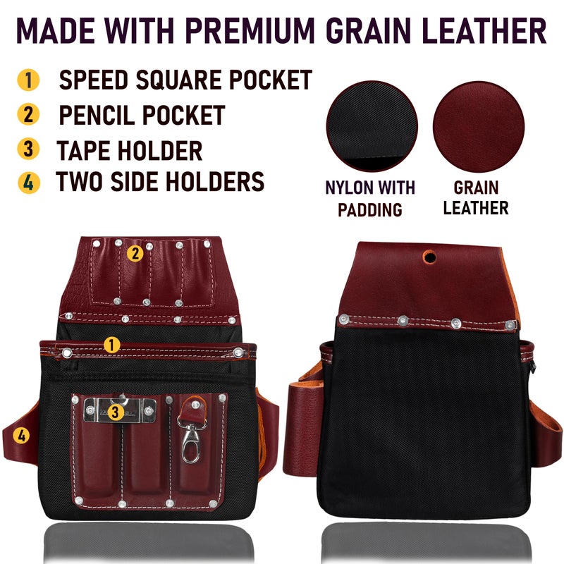FUERI Electrician's Heavy Duty 26 Pocket Leather-Nylon Tool Belt & Bag Combo for Men, Comfort Back Support Padded Belt, 2 Large Storage Capacity Pouches, Best for Framers, Carpenter, Roofing - Image 3