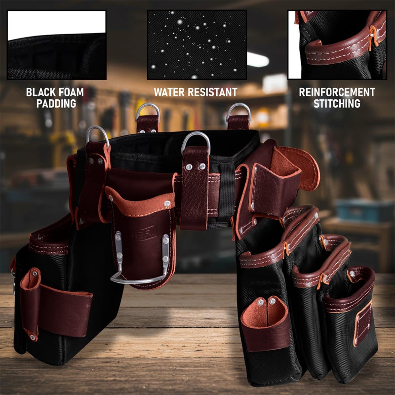 FUERI Electrician's Heavy Duty 26 Pocket Leather-Nylon Tool Belt & Bag Combo for Men, Comfort Back Support Padded Belt, 2 Large Storage Capacity Pouches, Best for Framers, Carpenter, Roofing - Image 4