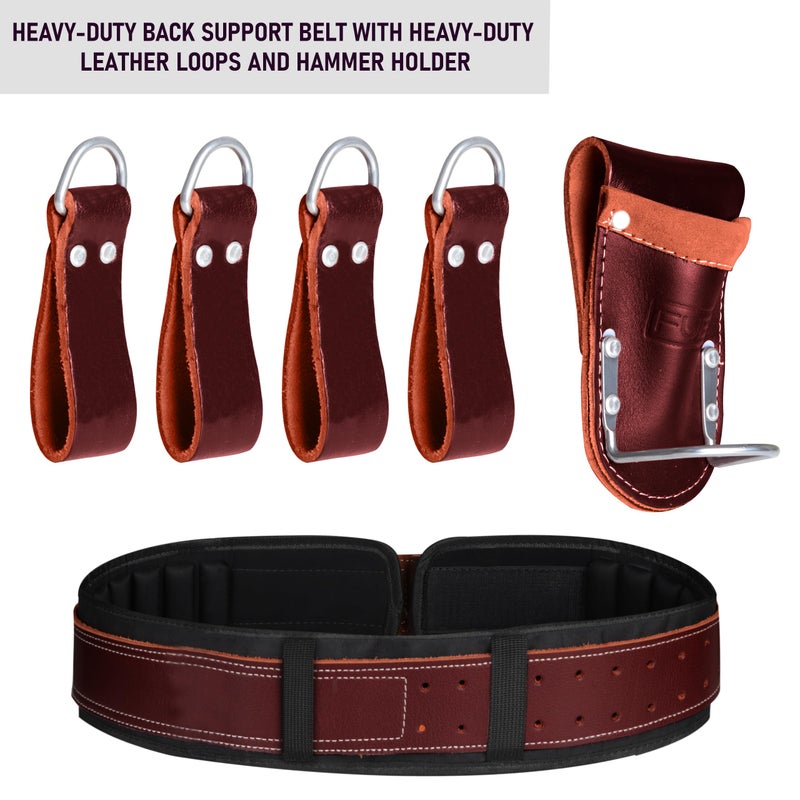 FUERI Electrician's Heavy Duty 26 Pocket Leather-Nylon Tool Belt & Bag Combo for Men, Comfort Back Support Padded Belt, 2 Large Storage Capacity Pouches, Best for Framers, Carpenter, Roofing - Image 5