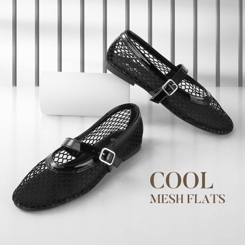 Ankis Mesh Flats Sandals for Women, Black Mesh Ballet Womens Flat Sandals Comfortable Mary Jane Fishnet Flat Shoes for 2025 Dressy Summer - Image 3