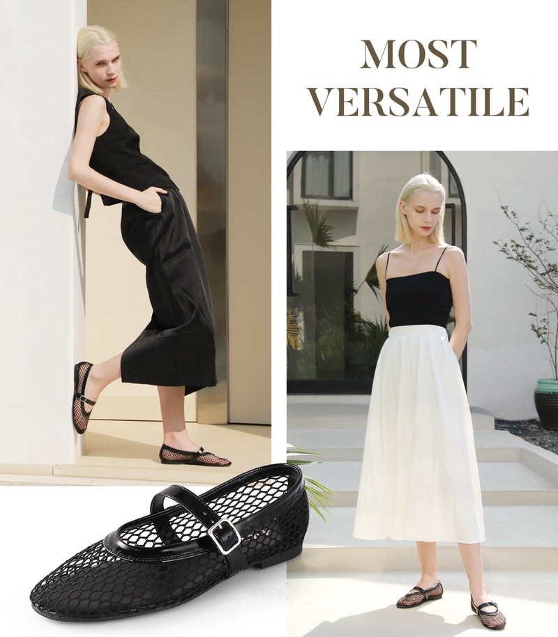 Ankis Mesh Flats Sandals for Women, Black Mesh Ballet Womens Flat Sandals Comfortable Mary Jane Fishnet Flat Shoes for 2025 Dressy Summer - Image 2