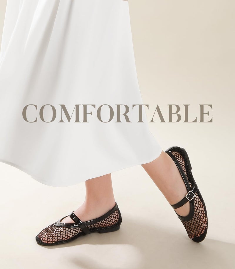 Ankis Mesh Flats Sandals for Women, Black Mesh Ballet Womens Flat Sandals Comfortable Mary Jane Fishnet Flat Shoes for 2025 Dressy Summer - Image 4