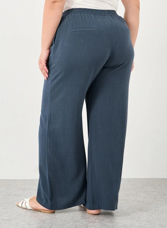 Styli Styli Plus Charcoal Linen Look Pants with Side Pocket