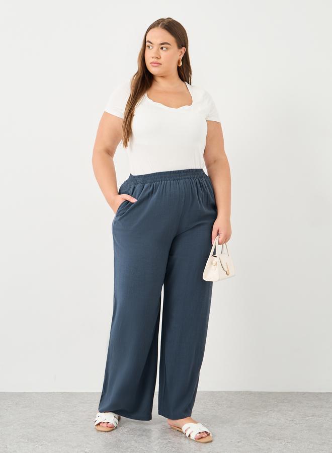 Styli Plus Charcoal Linen Look Pants with Side Pocket - Image 1