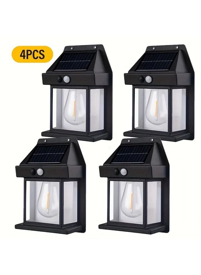 4 قطع أضواء الحائط الشمسية مع مستشعر الحركة و3 أوضاع مقاومة للطقس للخارج - Image 1