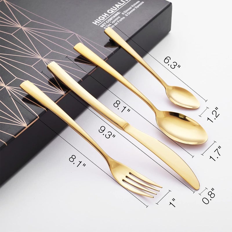 UREVO 24-Pieces Silverware Flatware cutlery Set with Gift Box Stainless Steel Utensils set for 6 includes Forks Spoons Knives (GOLD) - Image 3