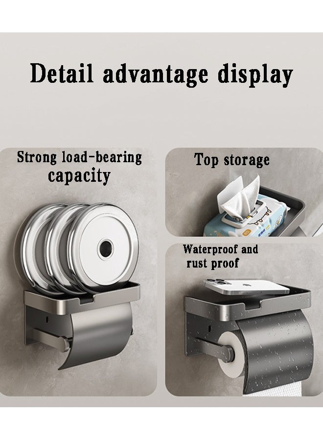 RongXin - Self Adhesive Toilet Paper Holder with Shelf Stainless Steel Wall Mounted Toilet Paper Roll Holder Proof Waterproof with Cover Toilet Paper Holder Bathroom Metal Aluminum Covered Holder（Gun Grey) - Image 1