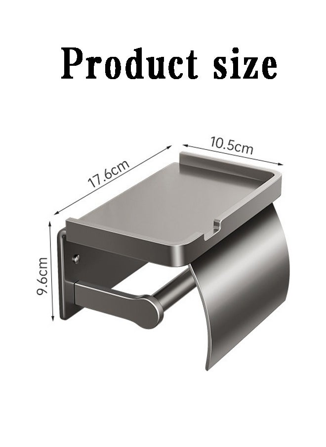 RongXin - Self Adhesive Toilet Paper Holder with Shelf Stainless Steel Wall Mounted Toilet Paper Roll Holder Proof Waterproof with Cover Toilet Paper Holder Bathroom Metal Aluminum Covered Holder（Gun Grey) - Image 1