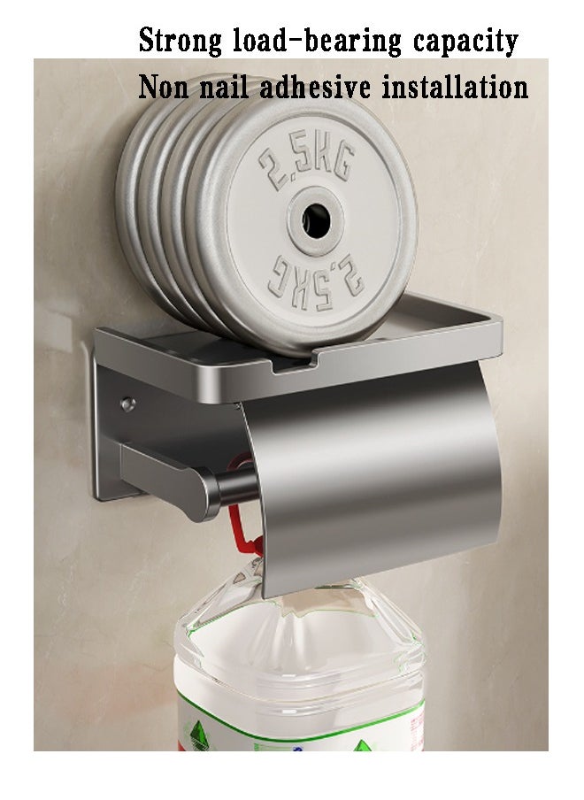RongXin - Self Adhesive Toilet Paper Holder with Shelf Stainless Steel Wall Mounted Toilet Paper Roll Holder Proof Waterproof with Cover Toilet Paper Holder Bathroom Metal Aluminum Covered Holder（Gun Grey) - Image 1