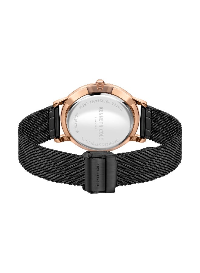Kenneth Cole New York ساعة يد أنالوج للرجال بقرص وردي ذهبي كلاسيكي حديث وسوار من الفولاذ المقاوم للصدأ الأسود - 43 مم - Image 3