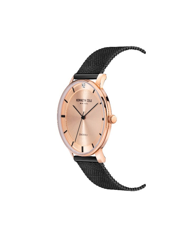 Kenneth Cole New York ساعة يد أنالوج للرجال بقرص وردي ذهبي كلاسيكي حديث وسوار من الفولاذ المقاوم للصدأ الأسود - 43 مم - Image 2