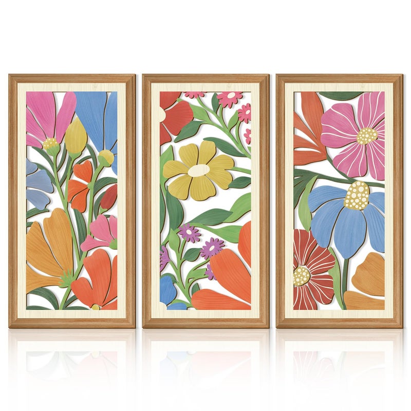 TOARTi 3Pcs Wooden Floral Wall Decor Boho Flower Wall Art Bohemian Flower Hanging Sign Minimalist Hibiscus Flowers Decor Tropical Floral Wall Decoration for Bedroom Living Room - Image 1
