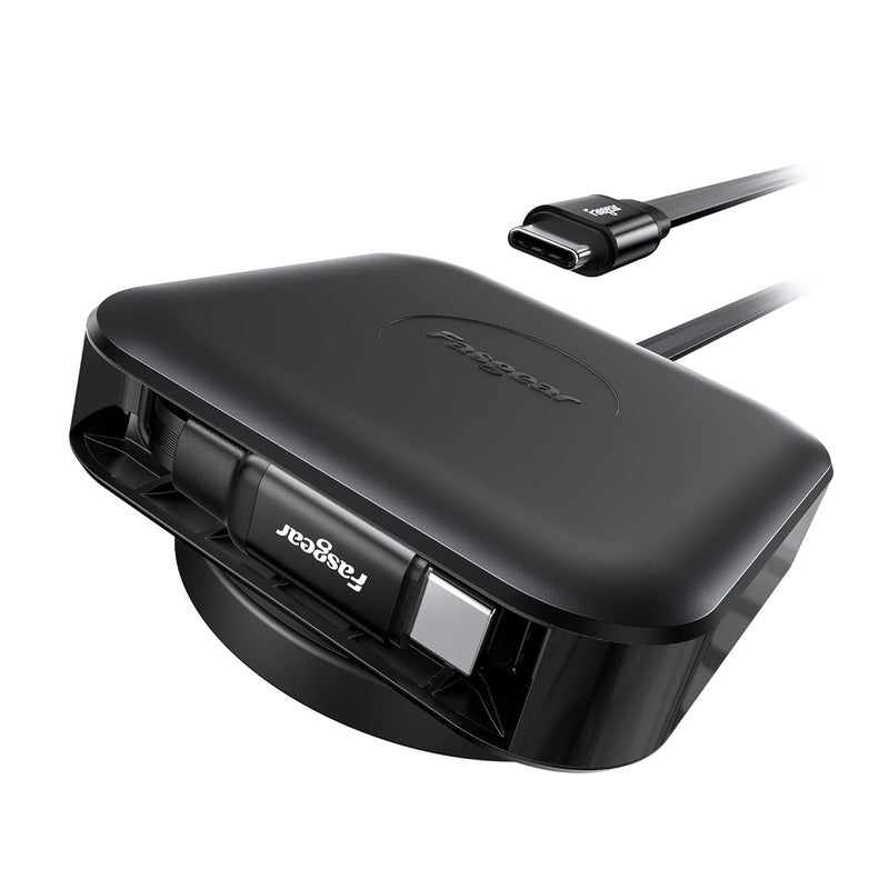 فاسجير كابل USB C قابل للسحب من ، سرعة شحن سريعة 60 واط PD/PPS، كابل شحن من USB C إلى USB C 2.0 لأجهزة i-Phone 17، 16 Pro Max، i-Pad Pro، Mac-Book، Samsung، كابل من نوع Type C قابل للدوران 360 درجة (أسود) - Image 1