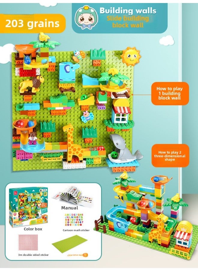 Large Particle Building Blocks Wall-Hanging Puzzle Household Wall-Mounted Assembled Toys For Boys And Girls Children-Color:203 Large Particle Slide Building Block Wall Set (green) - Image 1