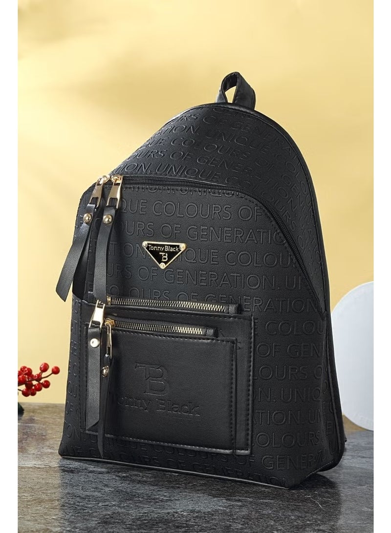 tonny black Women's Adjustable Strap Comfort Model Bag 3 Compartments Stylish Multi-Compartment Back and Shoulder Bag Black - Image 2