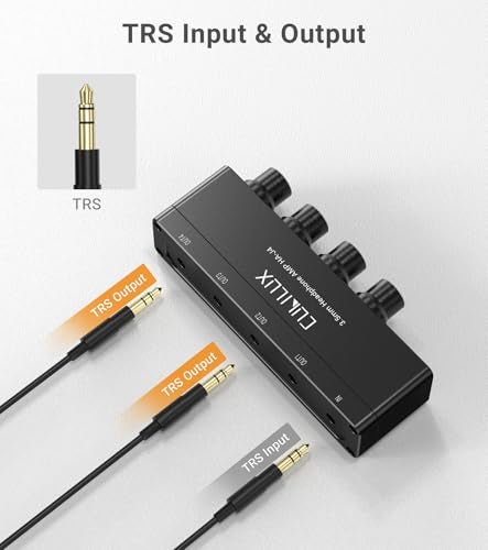 Cubilux 4-Way 3.5mm Headphone Amplifier with Independent Volume Control, 16-300 Ohm, Aluminum Case Stereo Audio Splitter Box for Headphone, Speaker, and Laptop-5V DC Power Supply - Image 4