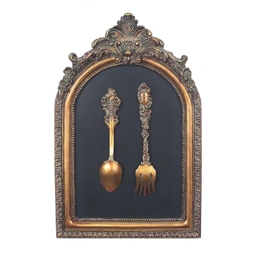 S-MANTIS Vintage Wall Sculpture,Antique Pediment,Hallway Wall Art, Hand Painted Wall Decoration With Embossed Intricate Spoon and Fork Design, Arched Aesthetic Room Décor, Gallery, Unique Gift - Image 1
