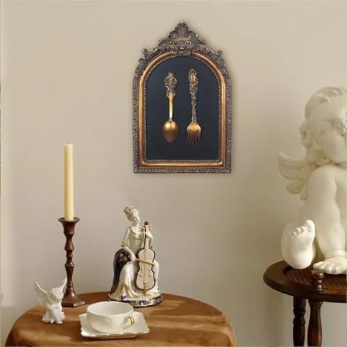 S-MANTIS Vintage Wall Sculpture,Antique Pediment,Hallway Wall Art, Hand Painted Wall Decoration With Embossed Intricate Spoon and Fork Design, Arched Aesthetic Room Décor, Gallery, Unique Gift - Image 3