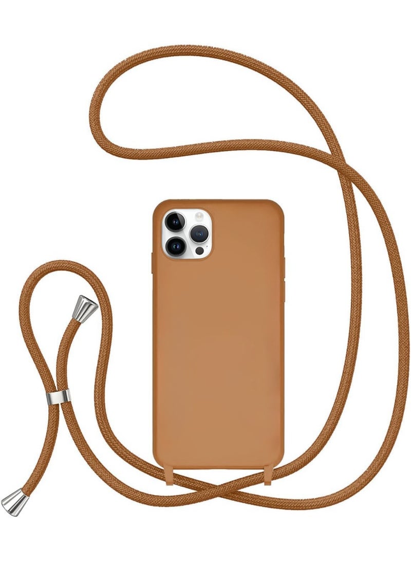 Case with Strap,Crossbody Phone Case with Adjustable Neck Shoulder Lanyard,Soft Silicone Shockproof Protective Phone Cover for iPhone 13 Pro Max (Brown) - Image 1