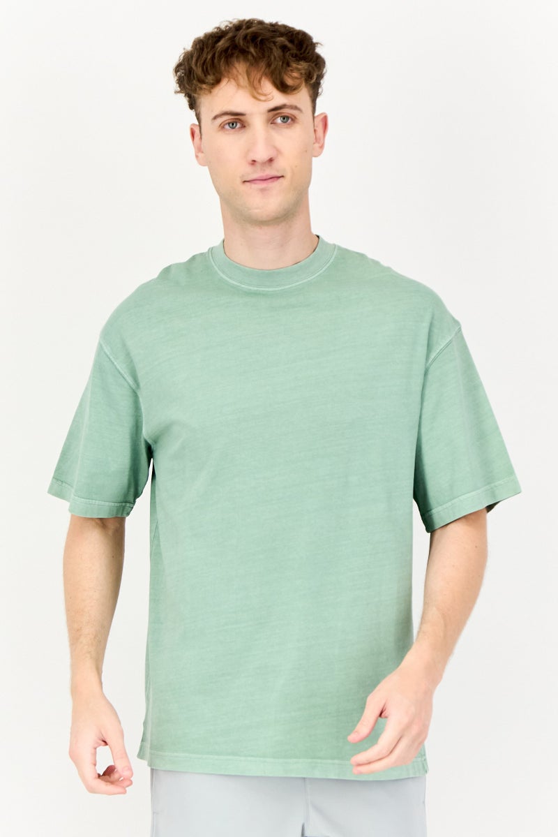 Reebok تي شيرت رياضي للرجال بأكمام قصيرة بشعار العلامة التجارية، أخضر حكيم - Image 1