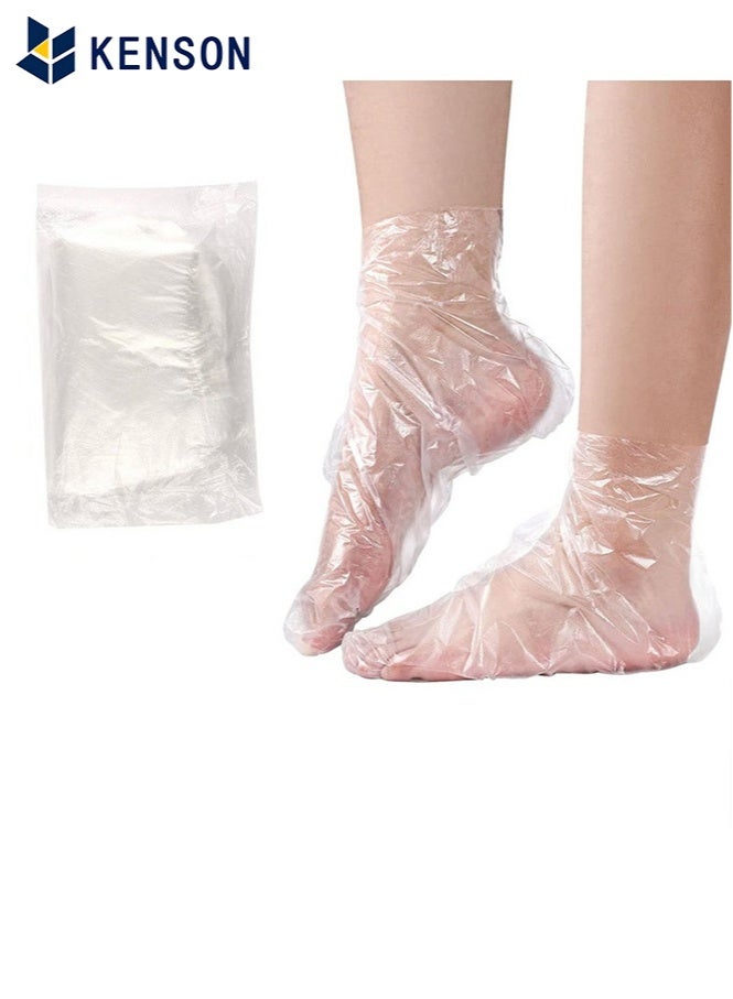 KENSON 100 Piece Clear Plastic Disposable Booties with Sticker Paraffin Wax Foot Bath Liners Feet Protectors Covers Foot Spa Socks Thermal Therapy Feet Covers Bags - Image 1