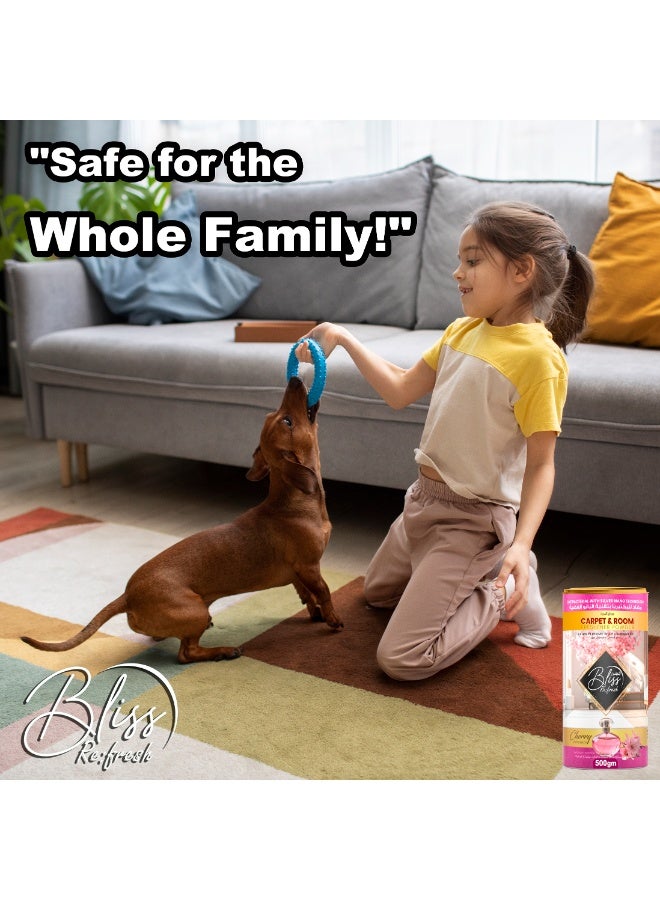 BLISS Carpet Powder & Room Freshener 500G, Antibacterial Silver Nano Odor Eliminator | Cherry Blossom Scent - Image 5