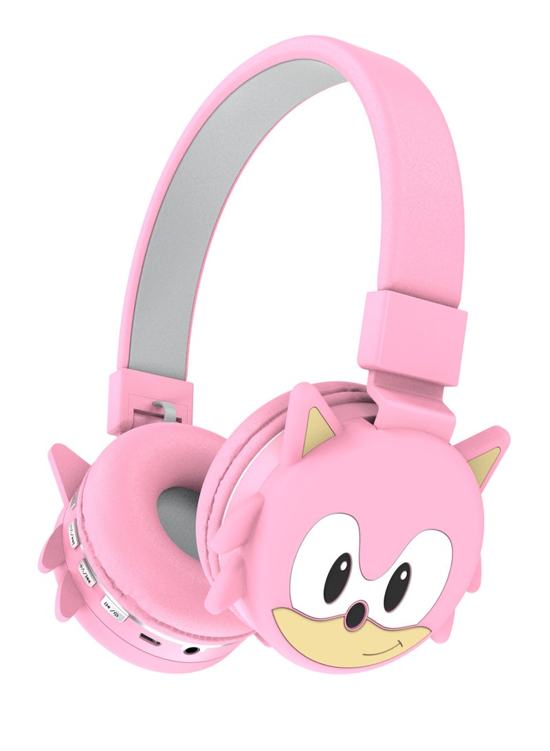 سونيك سماعات رأس سونيك لاسلكية بلوتوث للأطفال – صوت عالي الدقة، بطارية 400mAh، تشغيل 18 ساعة، ميكروفون مدمج، تحكم بالصوت، موصل 3.5 مم، وحدة صوت 40 مم بلون وردي - Image 1