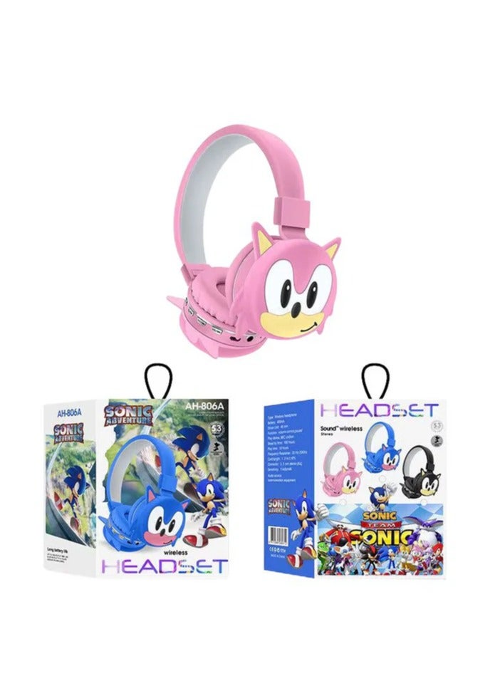 سونيك سماعات رأس سونيك لاسلكية بلوتوث للأطفال – صوت عالي الدقة، بطارية 400mAh، تشغيل 18 ساعة، ميكروفون مدمج، تحكم بالصوت، موصل 3.5 مم، وحدة صوت 40 مم بلون وردي - Image 2