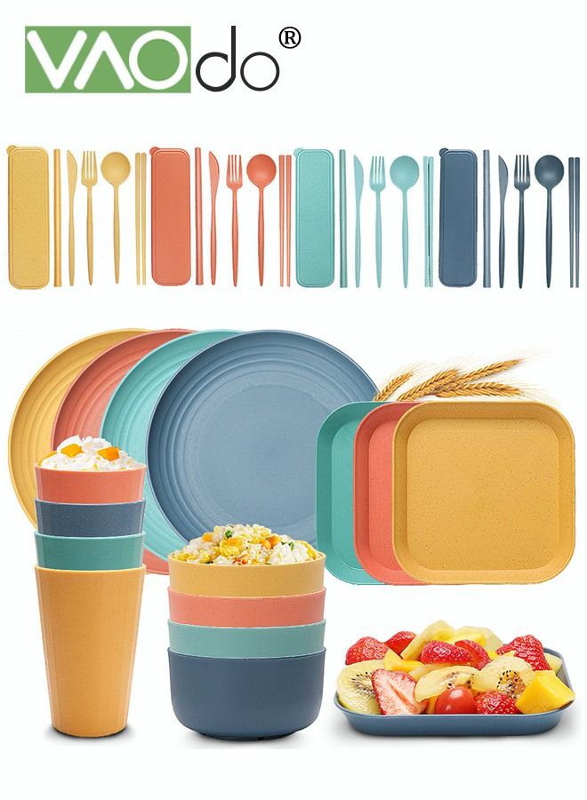 VAOdo 40 قطعة طقم عشاء مادة قش القمح أدوات المائدة لـ 4 أشخاص مع أدوات المائدة المحمولة فرن الميكروويف مجموعة أدوات المائدة - Image 1