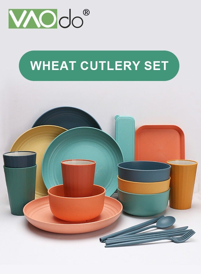 VAOdo 40 قطعة طقم عشاء مادة قش القمح أدوات المائدة لـ 4 أشخاص مع أدوات المائدة المحمولة فرن الميكروويف مجموعة أدوات المائدة - Image 2