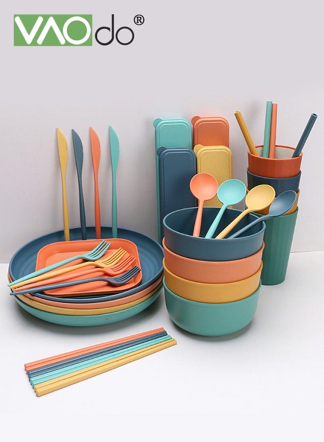 VAOdo 40 قطعة طقم عشاء مادة قش القمح أدوات المائدة لـ 4 أشخاص مع أدوات المائدة المحمولة فرن الميكروويف مجموعة أدوات المائدة - Image 4