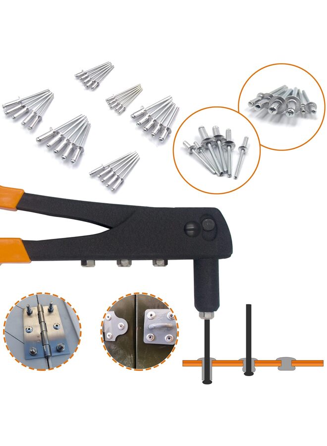 مجموعة متنوعة من مسامير التثبيت العمياء المصنوعة من الألومنيوم، 385 قطعة، مع أداة تثبيت يدوية شديدة التحمل، ومسدس تثبيت مسامير، و6 أحجام مختلفة من مسامير التثبيت. - Image 4