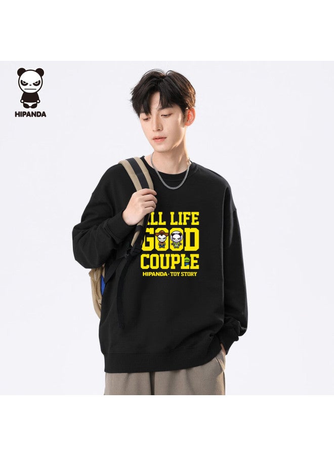 Hipanda Men's Autumn Letter Print Pullover Loose Trendy Crewneck Casual Sweatshirt Black 3XL - Image 1
