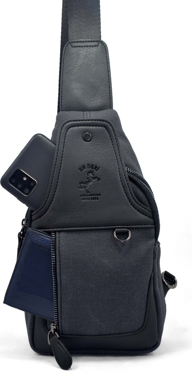 EN Deri EN Leather Men's Canvas Black Multi-Compartment Casual Crossbody Shoulder Bag  - Image 4