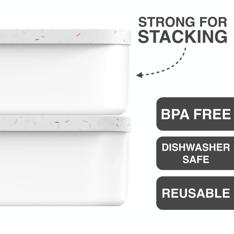 BALCI Ice Cream Containers - 2 Quart Ea. (Set of 2) - Premium Reusable Freezer Storage for Homemade Ice Cream Tub for Sorbet  Frozen Yogurt - Flexible Silicone Lids  Long Scoop - White With Sprinkles - Image 3